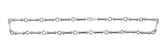A 9ct white gold barrel link necklace