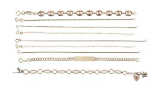 A collection of nine 9ct gold bracelets