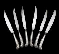 A set of six Georgian silver pistol grip knives