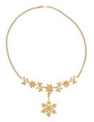 An Edwardian seed pearl and gold pendant necklace