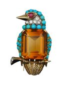 A gem-set bird kingfisher brooch