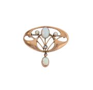 An Art Nouveau opal, seed pearl gold brooch