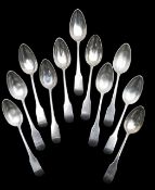 A set of eleven Norwegian silver Fiddle pattern spoons
