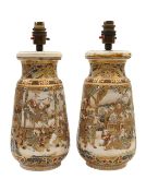 A pair of lamped Satsuma pottery vases