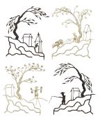 A group of four Chinese Tiehua iron pictures
