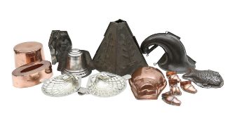 A collection of Victorian copper jelly and chocolate moulds