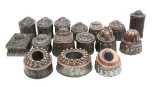 A group of sixteen Victorian copper ice cream and jelly moulds,