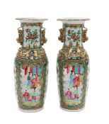 A pair of Chinese Canton famille rose porcelain vases