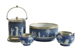 A collection of Wedgwood blue Jasperware