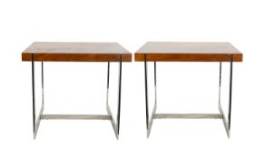 Two Merrow Associates rosewood and chrome side tables