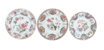 Three Chinese famille rose porcelain dishes