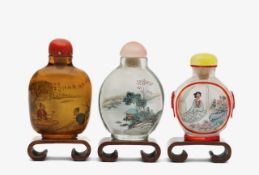 A group of three interior painted glass Chinese snuff bottles