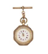 A 14K keyless half hunter fob pocket watch