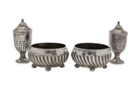 Two Victorian silver pepperettes and two salts