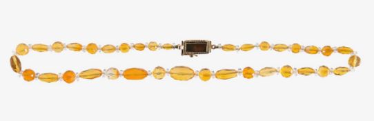 A fire opal and rock crystal faceted necklace