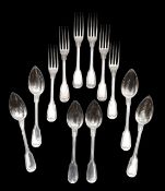 A set of French silver spoons and forks