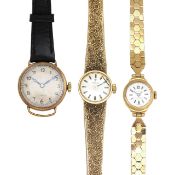 A group of three 9ct gold wristwatches