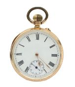 A Benson 18K gold open faced key less pocket watch