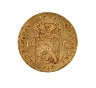 A Dutch William III 1875 gold 10 Guilder coin