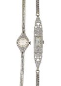 An Art Deco diamond set dress watch and 1960's gold and diamond dress watch