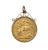 A 1918 full sovereign in 9ct pendant mount