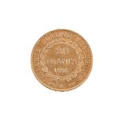 A French Republique Francaise 1896 gold 20 Francs coin
