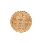 A Dutch Wilhelmina 1932 gold 10 Guilder coin
