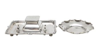 A George V silver inkwell and Edward VII dish