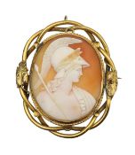 A Victorian shell cameo brooch of Athena