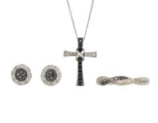 A 9ct black and white diamond suite