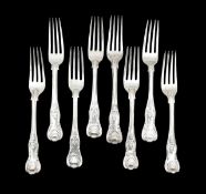 A group of eight George IV and Victorian silver King's pattern forks