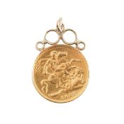 A Victorian 1897 gold half sovereign pendant
