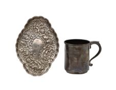 A Victorian silver Christening mug and dish
