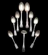 A group of Victorian English and Scottish silver spoons and a ladle