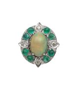 An opal and diamond cocktail ring