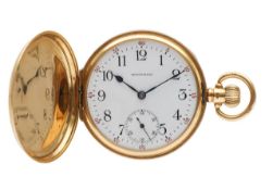 A Waltham 18ct gold key less pocket hunter watch