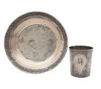 Two French silver Christening beakers and bowl