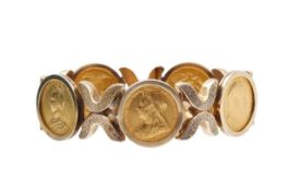 A full sovereign bracelet in 9ct decorative mount