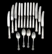 A group of Victorian and later silver knives and spoons