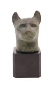 An Egyptian bronze head of a cat
