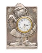 An Edwardian silver novelty policeman 'Speed Check' strut clock