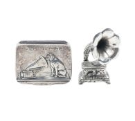 A Sampson Mordan & Co HMV silver vesta case and miniature gramophone