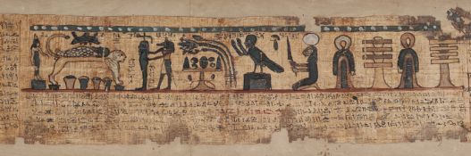 An Important Egyptian Funerary papyrus fragment in hieratic script and illustrations