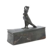 An Egyptian bronze miniature Horus sarcophagus