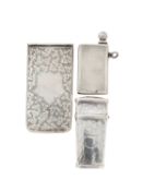 A Victorian silver card case, an Asprey case, and William IV etui,