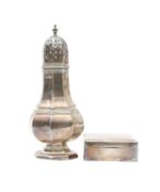 A silver sifter and a cigarette case