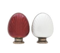 A pair of Norwegian silver gilt and enamel salts and pepperettes