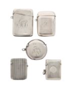 A group of five Edward VII and George V silver vesta cases