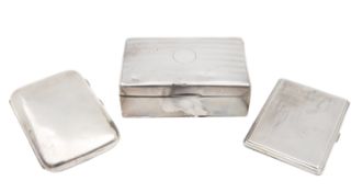 A silver cigar box and two cigarette cases
