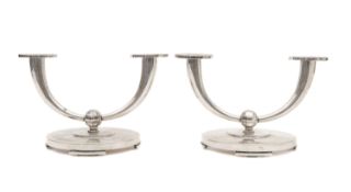 A pair of David Andersen silver twin branch candelabra